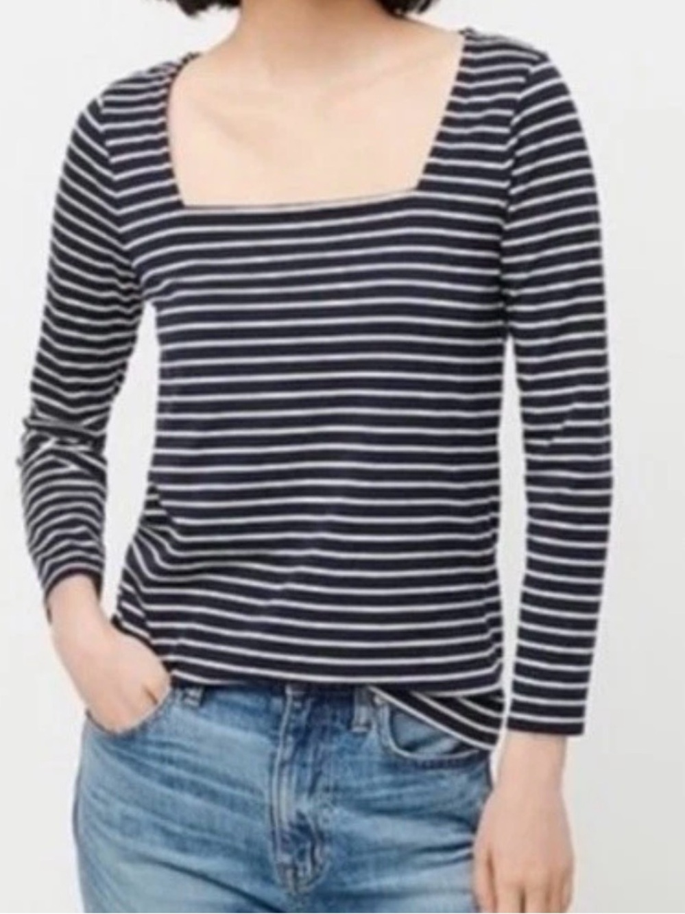 J. Crew Square-Neck Blue & White Stripe Nautical Shirt Top. Medium. NEW.